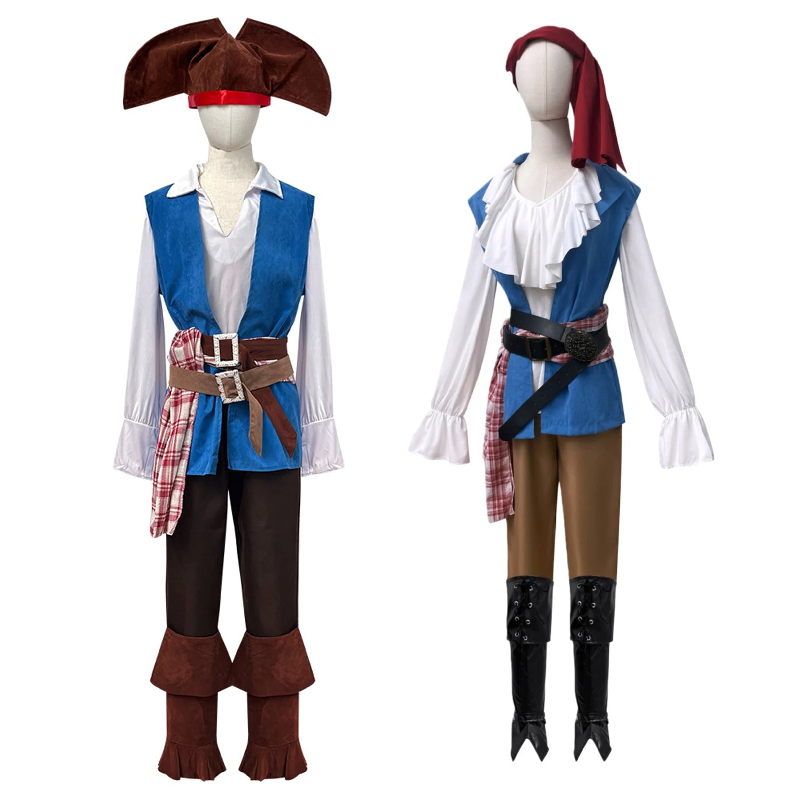 Men's Women Pirate Captain Cosplay Costume Medieval Viking Pirate Uniforms Shirts Pants with Belts Halloween - product image 1