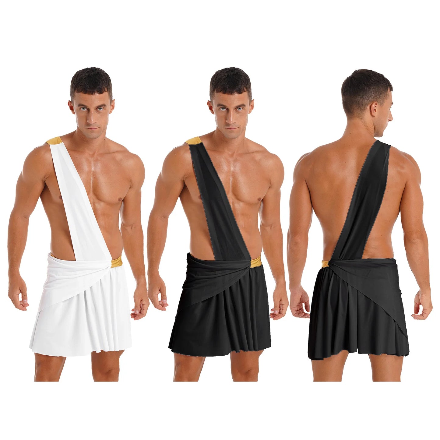 Men's Ancient Greek God Halloween Costume One Shoulder Strap Skirts Knight Warrior - Burgundy A / XXL