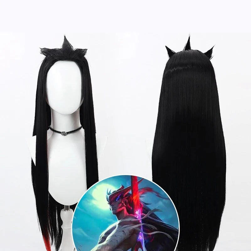 Game LOL Unforgotten Yone Costume Wig Skirt Strap Straps Uniform Full Set Adult Man - Costume Mask / M