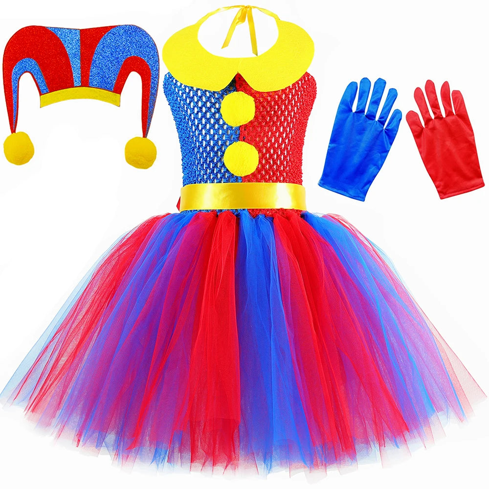 Amazing Digital Circus Pomni Costume Kids Tutu Dress Clothes Red Blue Halloween Clown Costumes Girl Fancy - product image 1