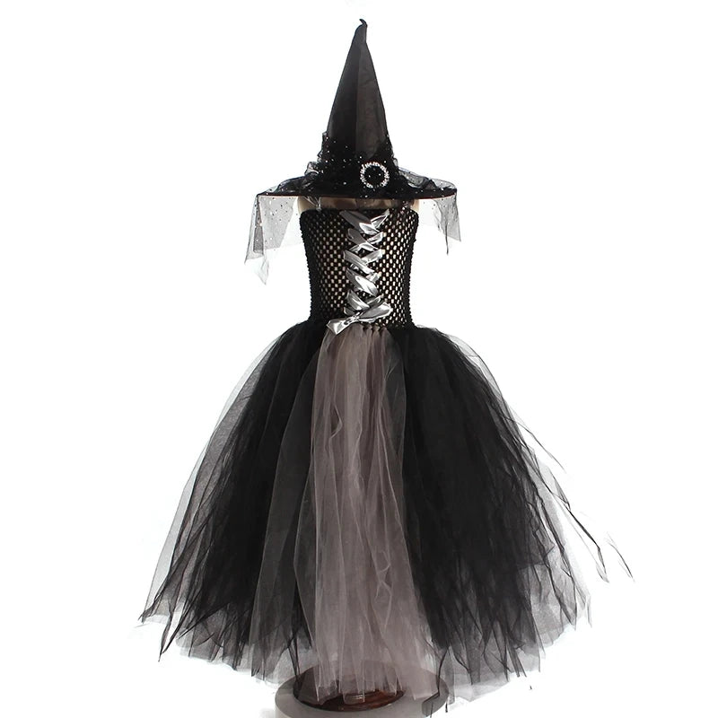 Girls Gothic Halloween Ghost Witch Costume Trumpet Sleeve Children's Robe Ballet Tutu Dress - product image 4