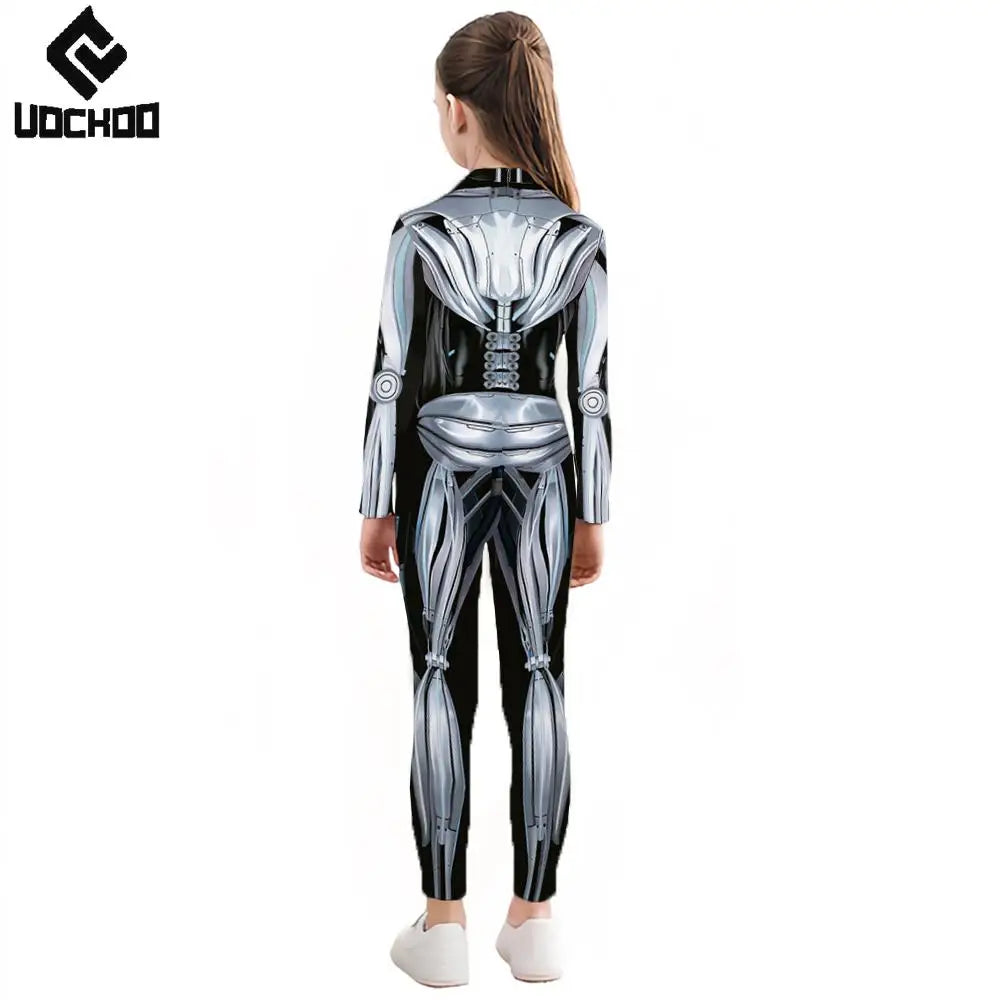 Halloween Skeleton Jumpsuit Bloody Clown Cospaly Costume Robot Day of the Dead Bloody - girl-1003 / L