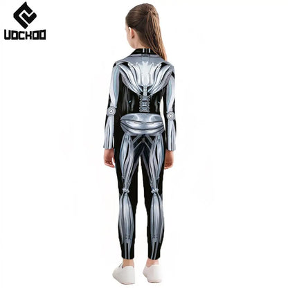 Halloween Skeleton Jumpsuit Bloody Clown Cospaly Costume Robot Day of the Dead Bloody - girl-1003 / L