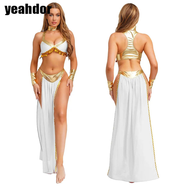 Women's Ancient Egyptian Queen Cosplay Outfits With Collar Crop Top