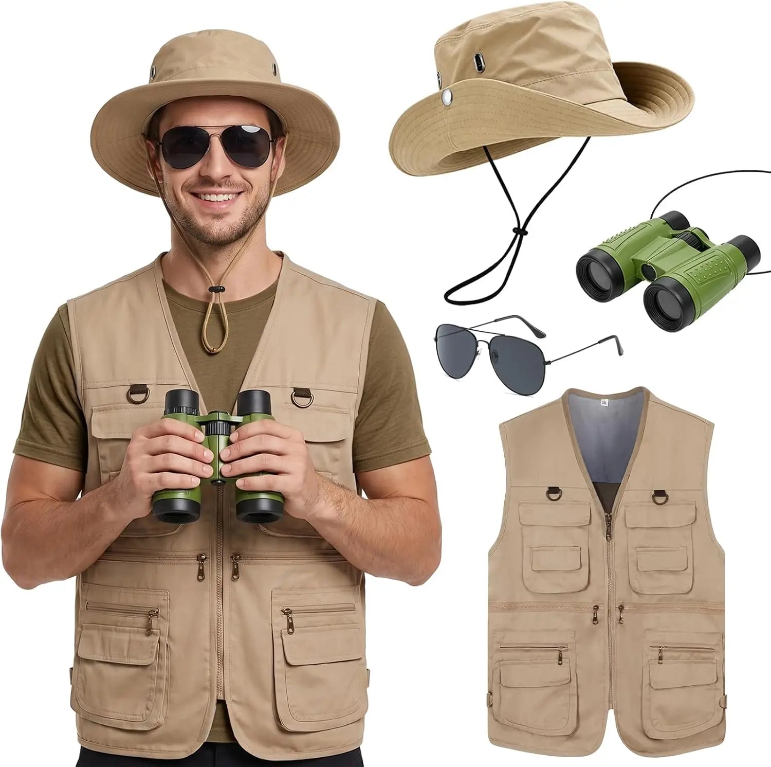 Men's Safari Explorer Costume Set – Vest, Hat & Sunglasses
