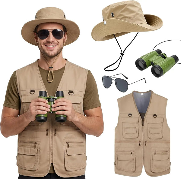 Men's Safari Explorer Costume Set – Vest, Hat & Sunglasses