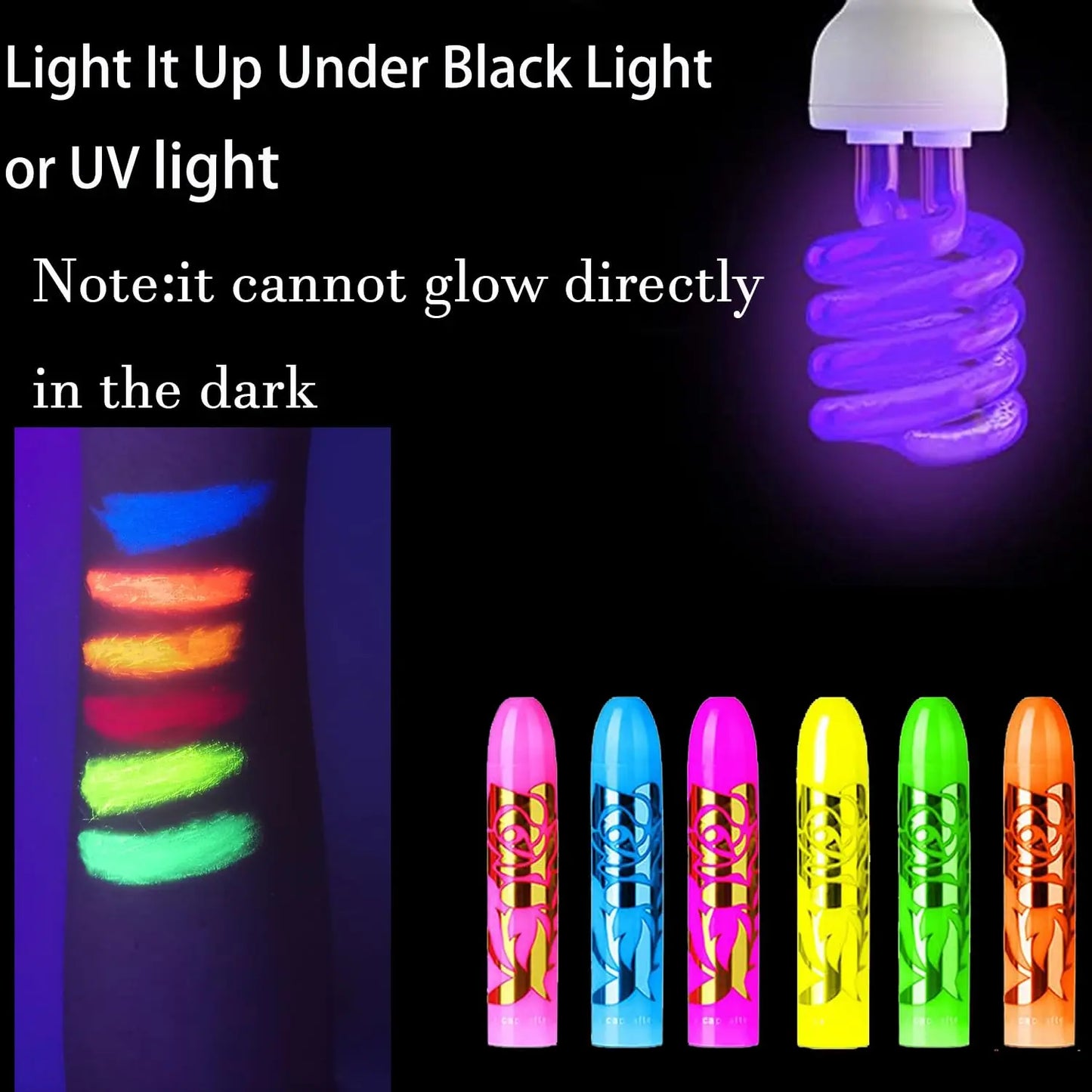 Glow Face Body Paint Under UV Sticks Makeup Neon Face Painting Kits for Adult Halloween Festival Accessory - product image 3