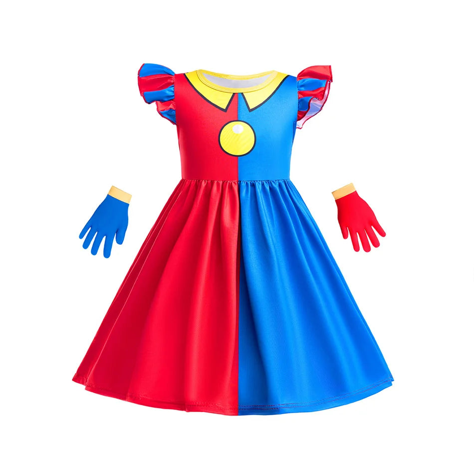 Pomni Halloween Costume for Kids the Amazing Digital Circus Character Derss Gloves and - Clown Dress C / 120(4Y)