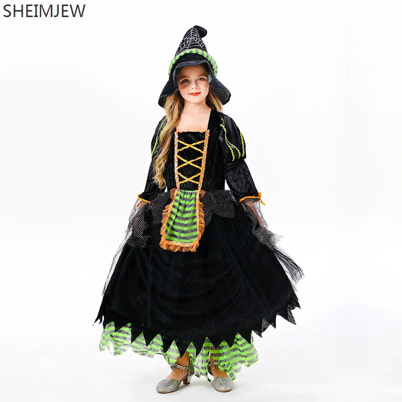 New Halloween Children Witch Cosplay Costume Girl Outfit Kid Evil Witch Campus Showing Dress Up - product image 6