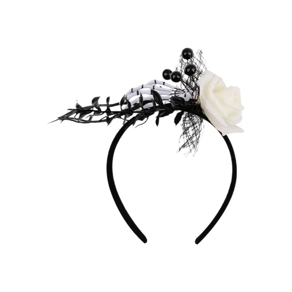 Headwear Rose Flower Halloween Headband Skull Gothic Branch Hair Hoop Non - product image 7