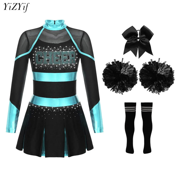 Cheerleader Costume for Girls Cheerleading Outfits Cheer Uniform Pompoms Costume