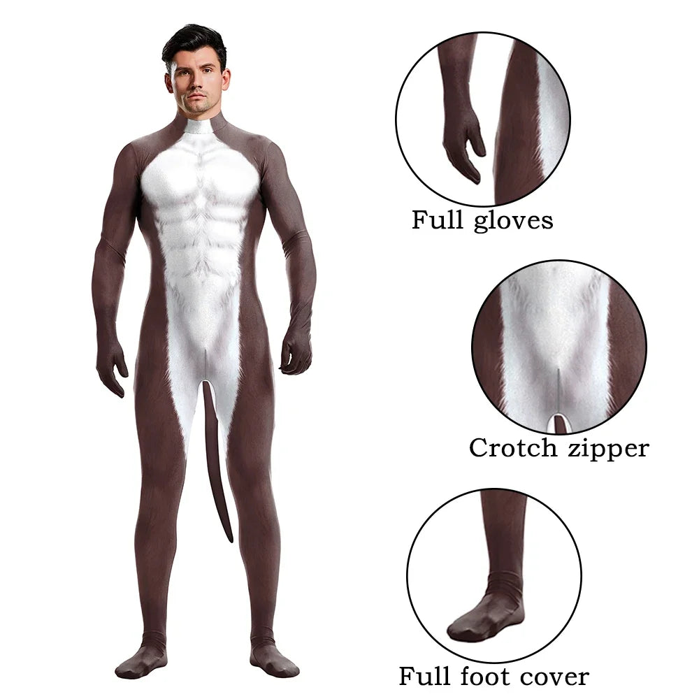 Full Cover Elastic Zentai Pet Suit Jumpsuit Print Catsuit Bodysuits Tail Purim Pet - 1019 / L
