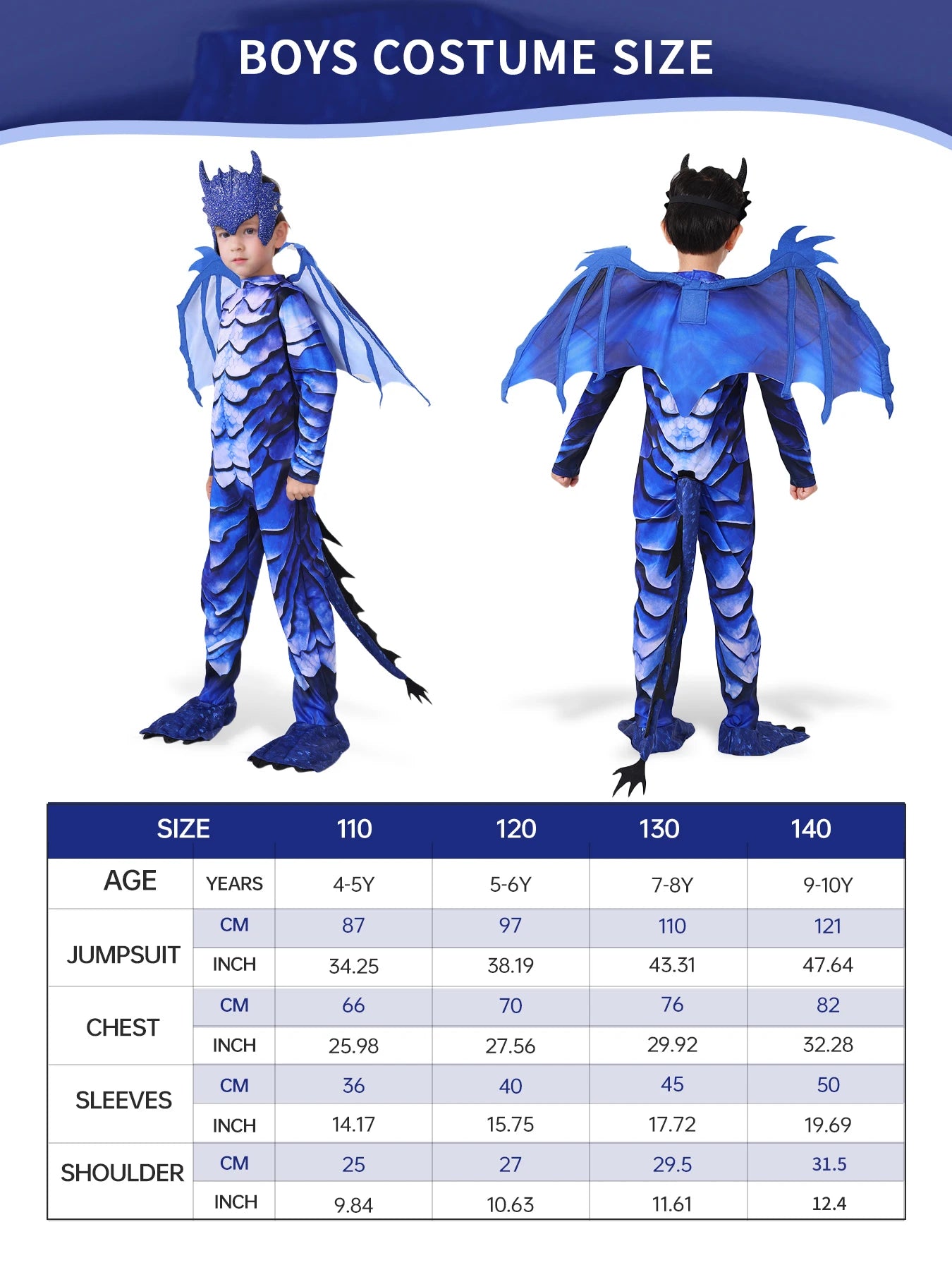 The Frost Blue Dragon Knight Jumpsuit For Kids, Halloween Carnival Theme Party Costume