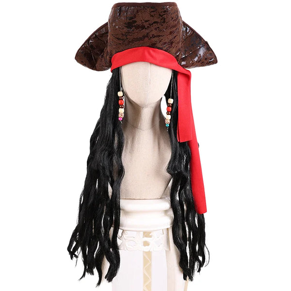 Adult Men's Caribbean Pirate Hat Wig Halloween Pirate Captain Costume Wig Party Accessories Jack Sparrow Wig - product image 1