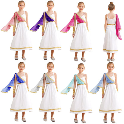 Kids Girls Ancient Greek Princess Costume Cosplay Party Dress High Waist Cami Dress Halloween Carnival Dress - product image 2