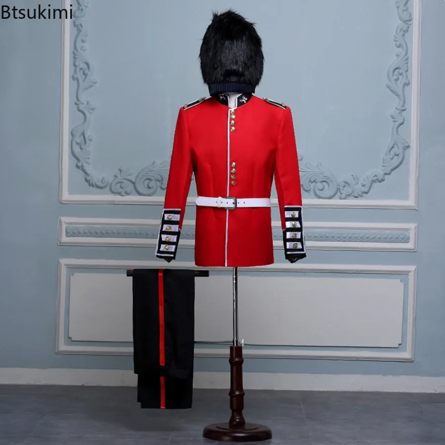 Men's British Royal Guard Uniform Tunic Jacket Guards 2-piece Halloween Costume - Red / XL(90-95KG)
