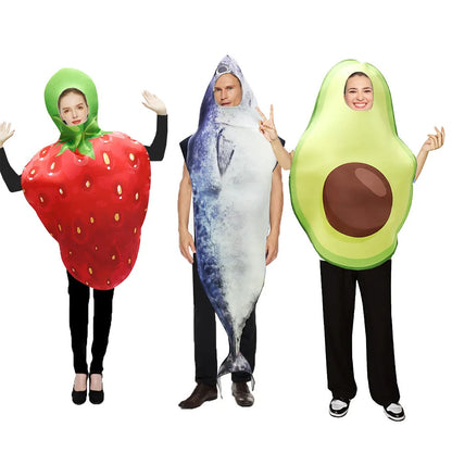 Halloween Cosplay Fish Costume Fruit Strawberry Adult Unisex Outfits Carnival Party Cosplay Funny Fish Animal Dress up Women Clo