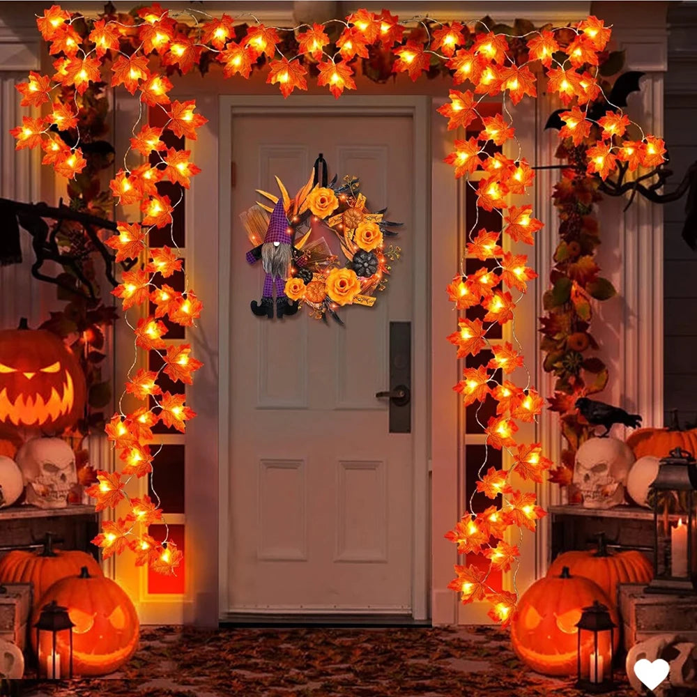 2/3/6M Halloween LED Lights String, Artificial Maple Leaf Lantern - product image 1