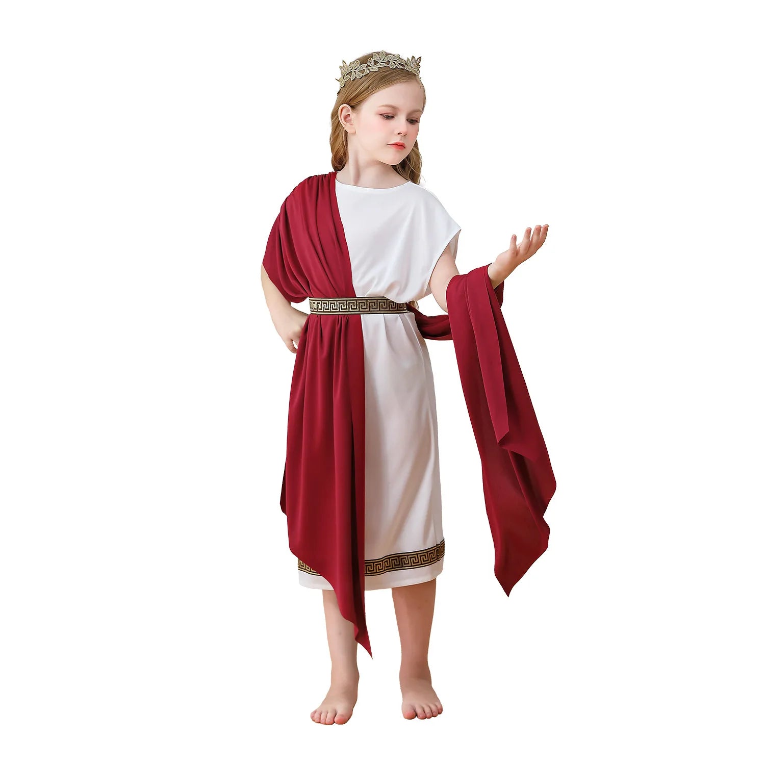 Kids Greek Mythology Costume White Roman Toga Robe Halloween Easter Costume Up Outfit - B / 120cm