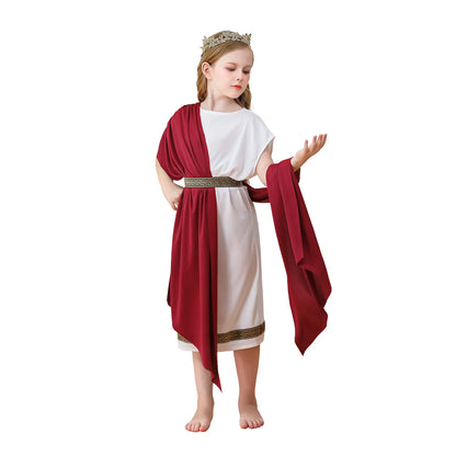 Kids Greek Mythology Costume White Roman Toga Robe Halloween Easter Costume Up Outfit - B / 120cm