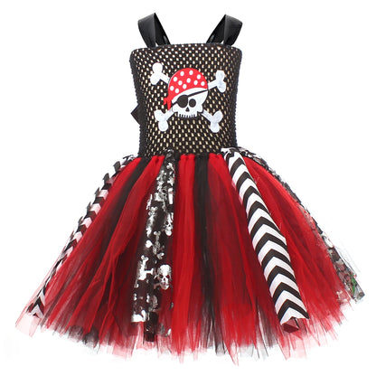 Black Red Halloween Girls Pirate Dress Cosplay Pirate Costume with Hat Kids Clothing - product image 5