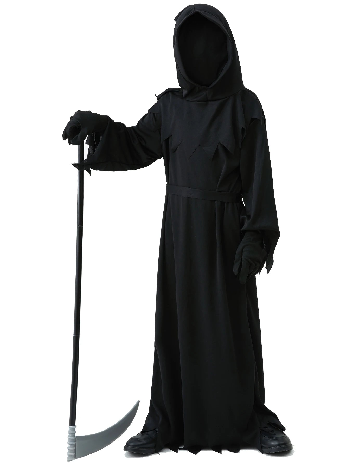 Halloween Grim Reaper Horror Costume Black Hooded Spooky Ghost Robe Dress Up Costume Adult - black / M