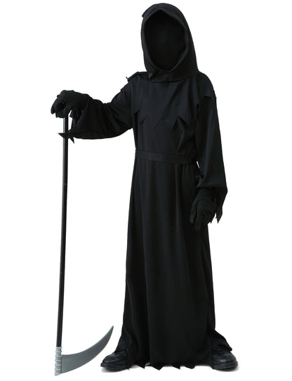 Halloween Grim Reaper Horror Costume Black Hooded Spooky Ghost Robe Dress Up Costume Adult - black / M
