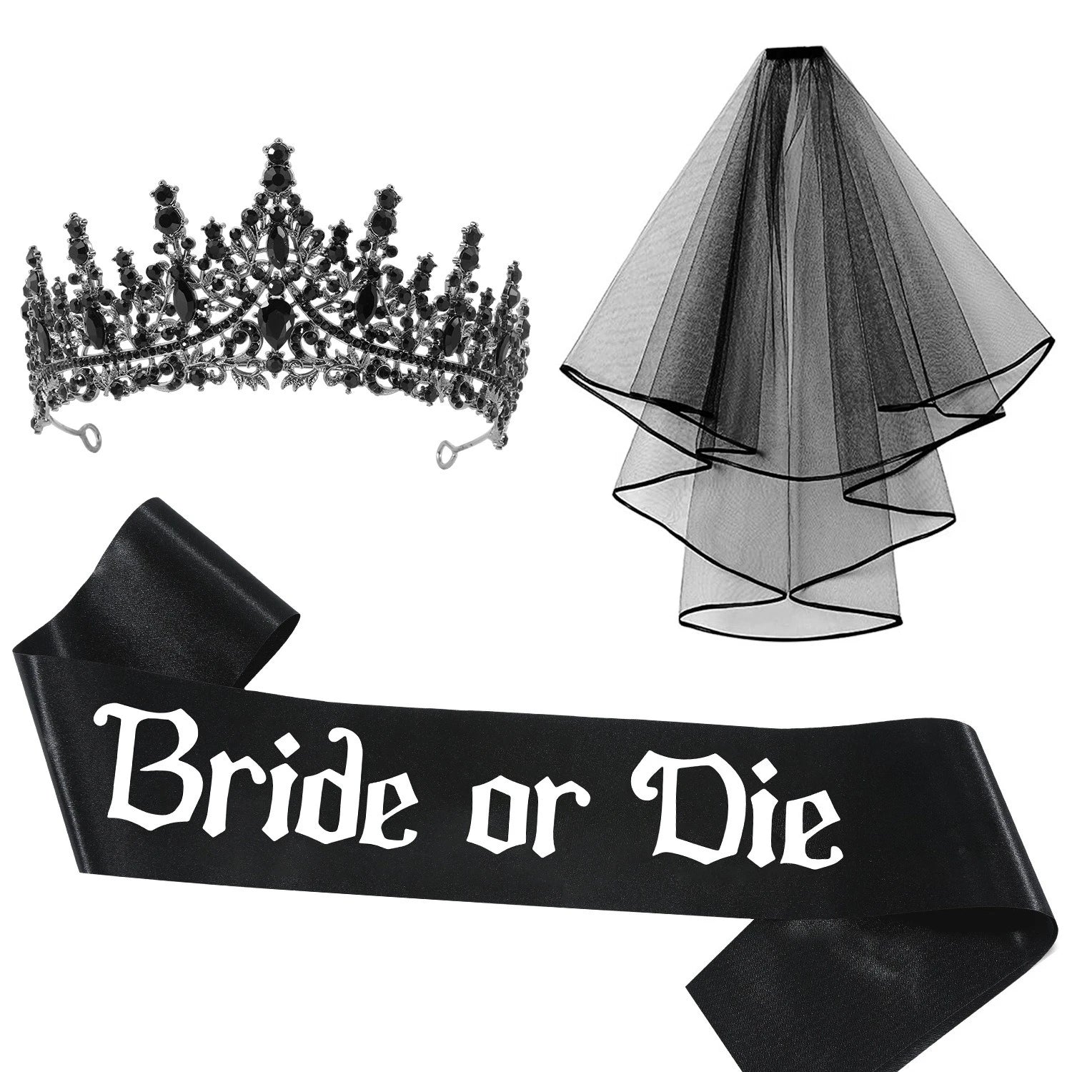 Bride Bachelorette Party Decoration Set Bride Crown Veil Sash for Black - product image 2