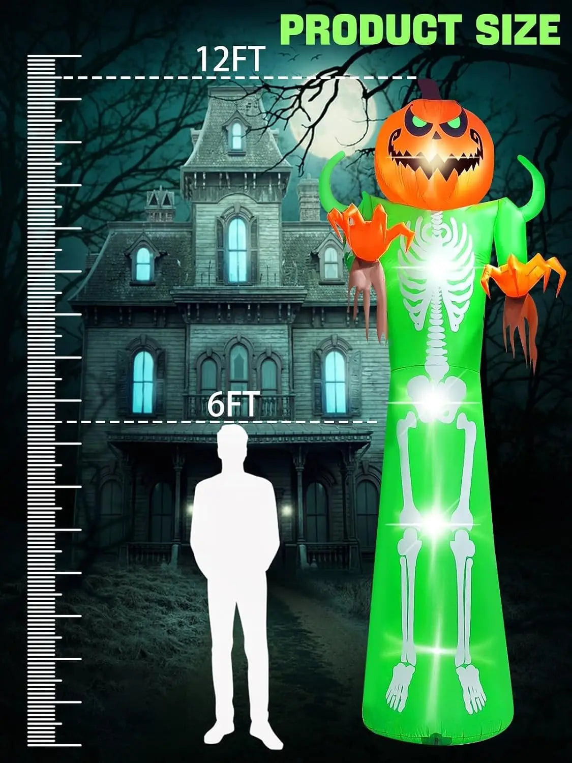 12FT Halloween Inflatable Skeleton, Giant Pumpkin Man Inflatables