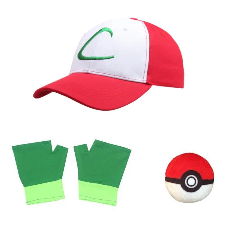 Men Anime Trainer Costume Boys Ash Ketchum Adult for Girls Halloween Women Blue Jacket Cap - Glove ball / Kids 140