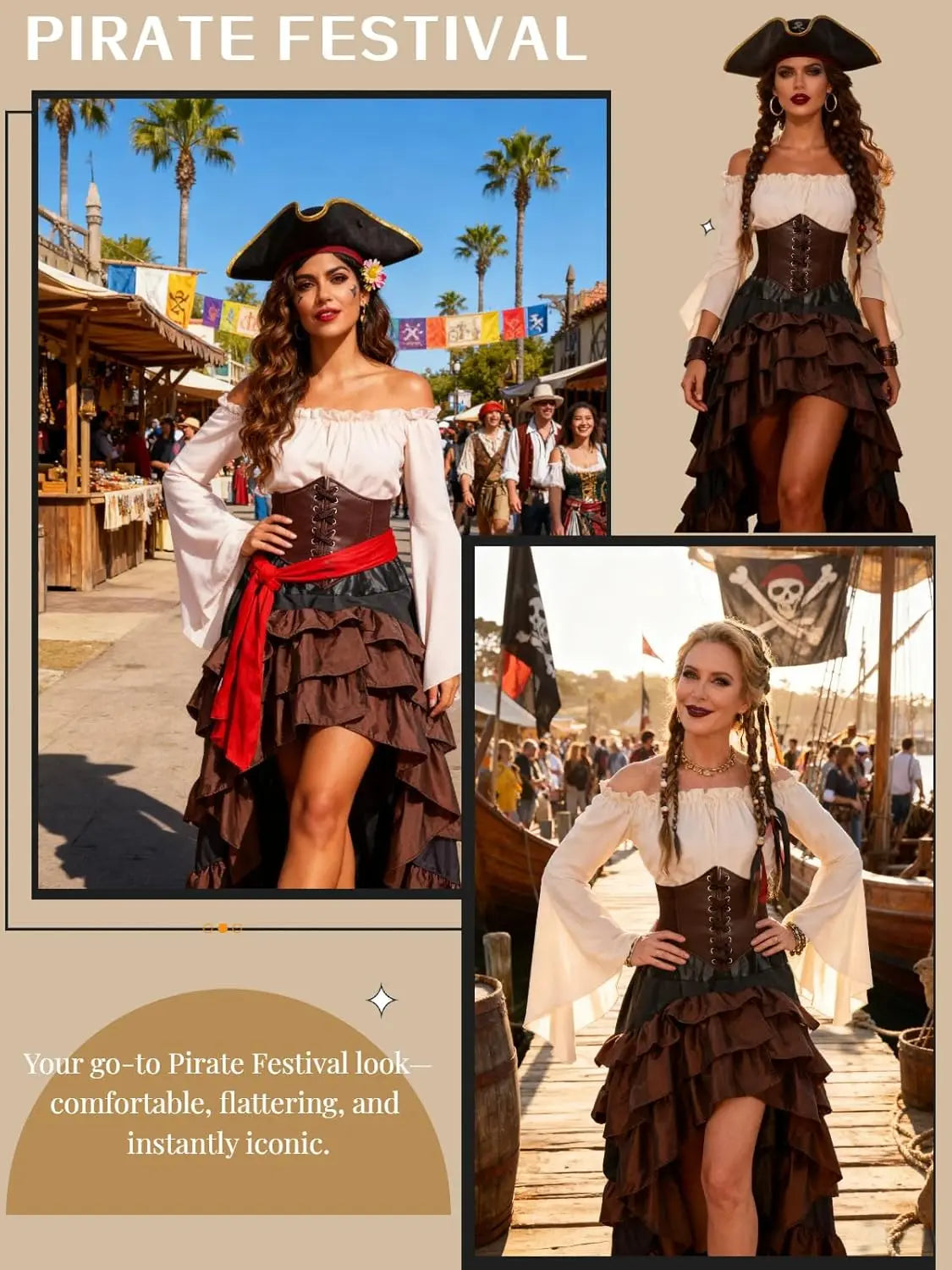 Women's Renaissance Pirate Halloween Costume Set