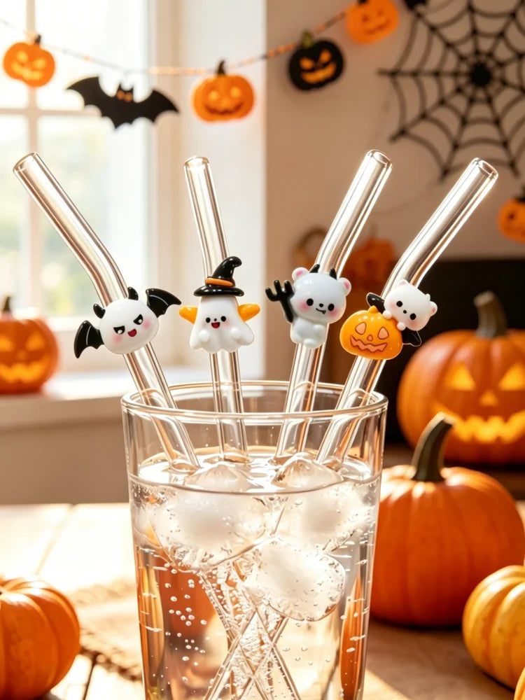 4PCS Halloween Glass Straw with Spooky Devil Decor, Multi - Holiday Table - product image 2