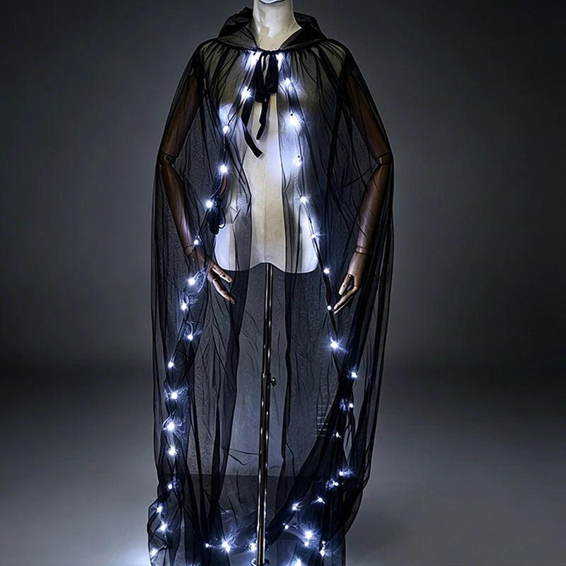 LED Light-Up Ghost Cloak – Halloween Cape & Hat Set Options