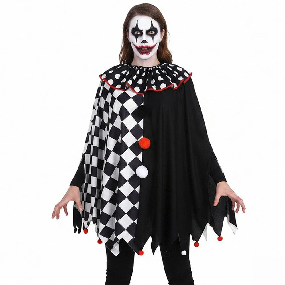 Adult Circus Clown Costume Cape Black and White Diamond-Pattern Patchwork Shawl Capes - View 3