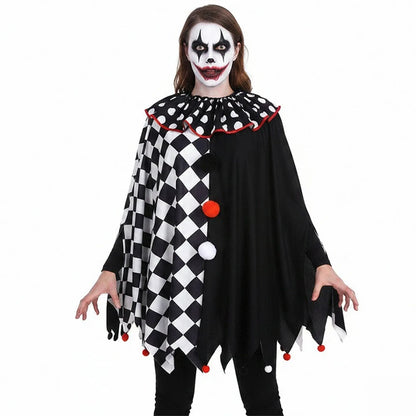 Adult Circus Clown Costume Cape Black and White Diamond-Pattern Patchwork Shawl Capes - View 3