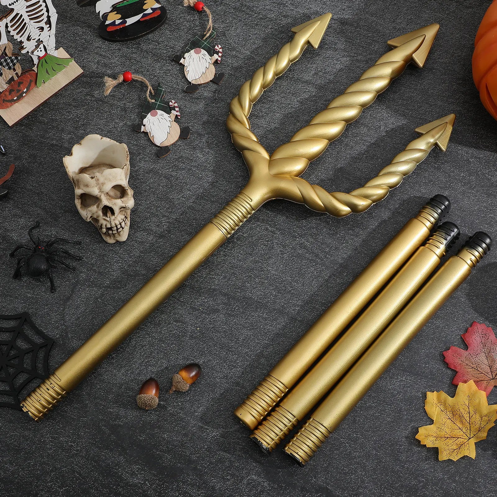 Gold Spiral Devil Trident Prop – Medieval Halloween Costume Staff