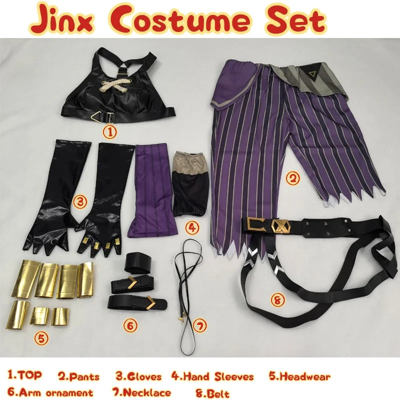 Jinx-Inspired Arcane-Style Cosplay Costume & Wig Options - Costume Only XL