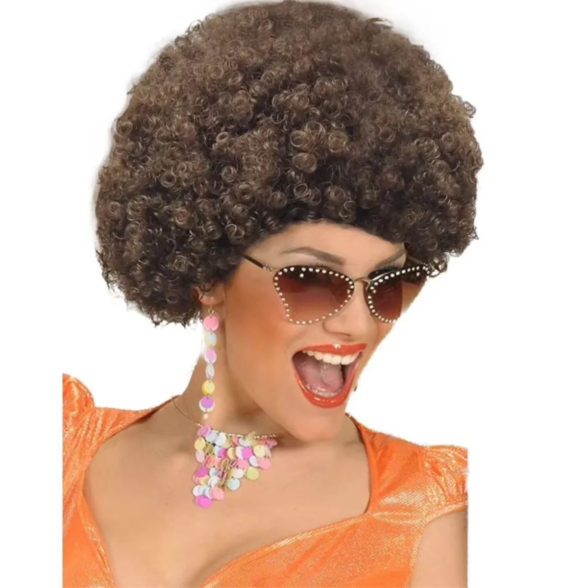 80s Clown Wig Afro Puff Synthetic Halloween Costume Anime Fancy Costume Accessory - Black