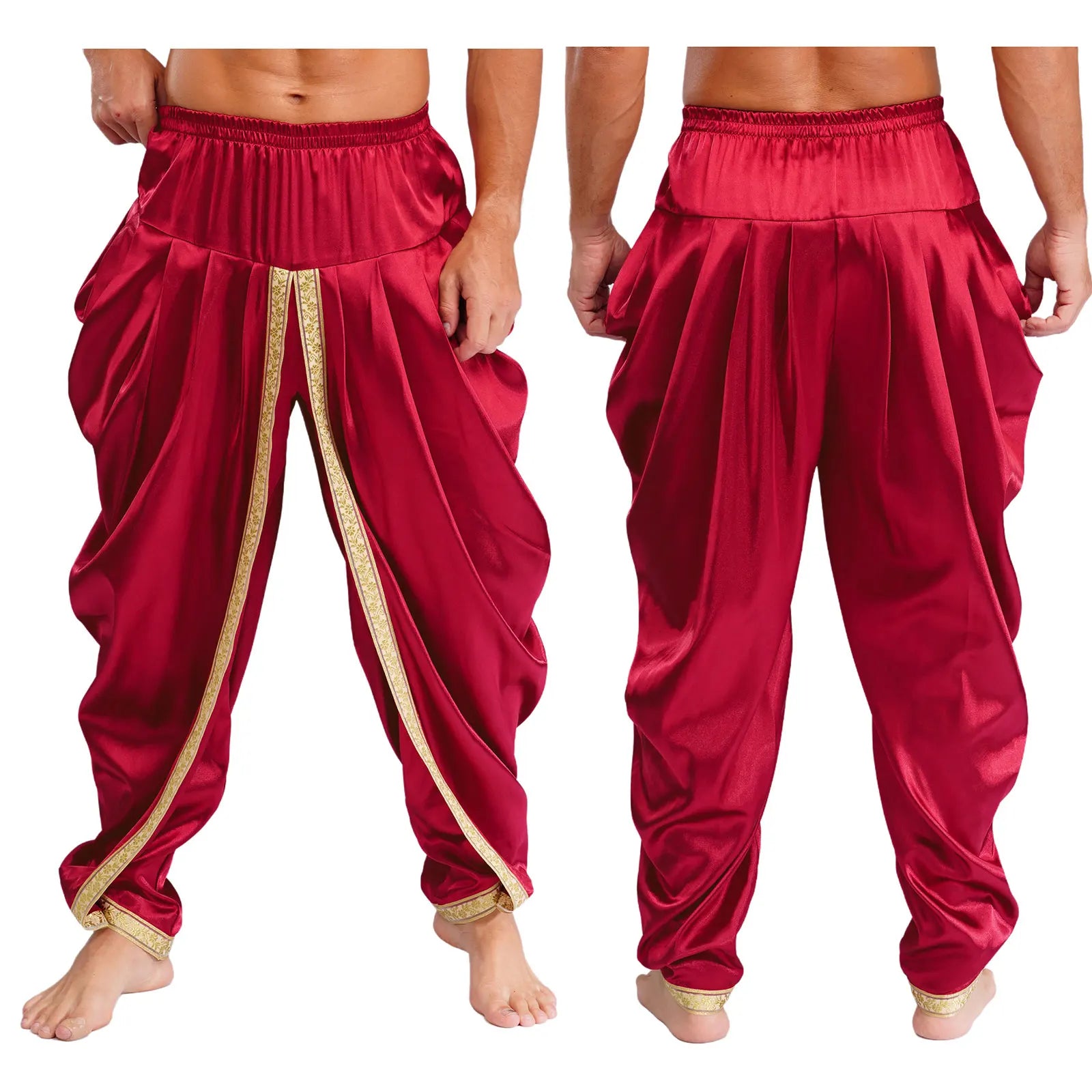 Men's Arabian Prince Elastic Waist Draped Baggy Trousers Satin Costume - alternate view 5