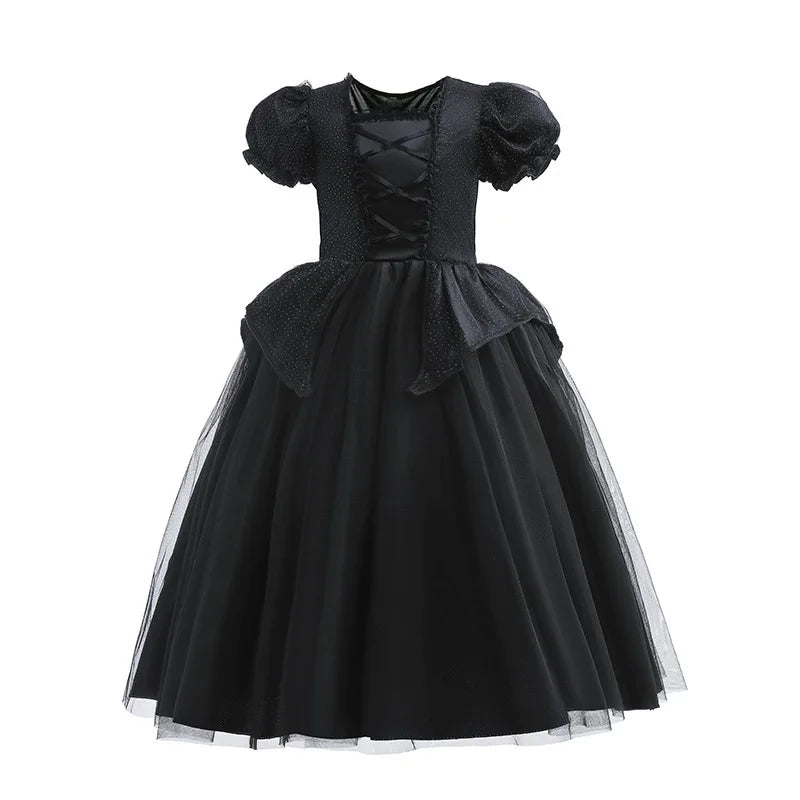 Girls Black Witch Halloween Costume Dress with Hat