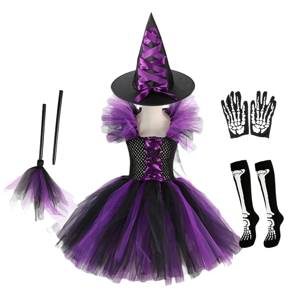 Girls Halloween Cosplay Witch Dress With Hat Costume Carnival Vestidos Kids Party Cosplay Dress Children - product image 19