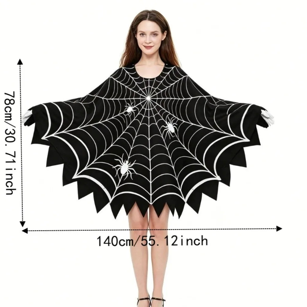Creative Scary Spider Web Cloak Creepy Black Shawl Poncho Cape Costume - alternate view 6