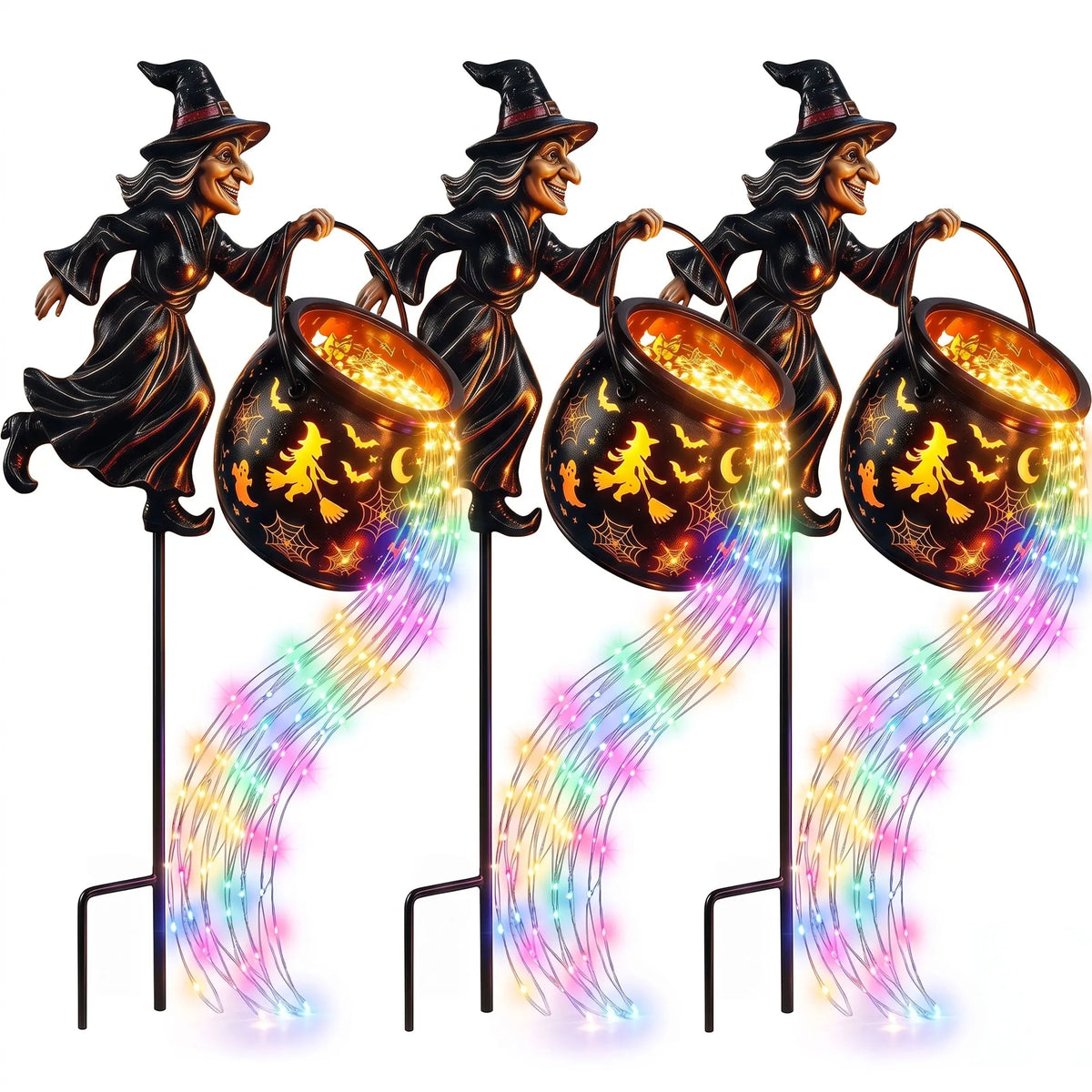 Solar Witch Cauldron Garden Stake Light, 100 LED, 33.5"