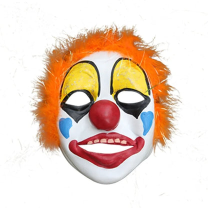 Kids Men Women Full Face Feather Scary Clown Mask Costume Props Red Masks Halloween - Red