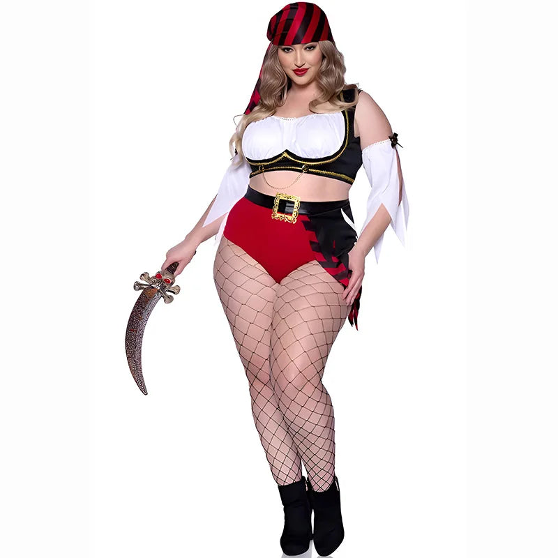 Women's Pirate Costume – Red Crop Top, Shorts & Accessories