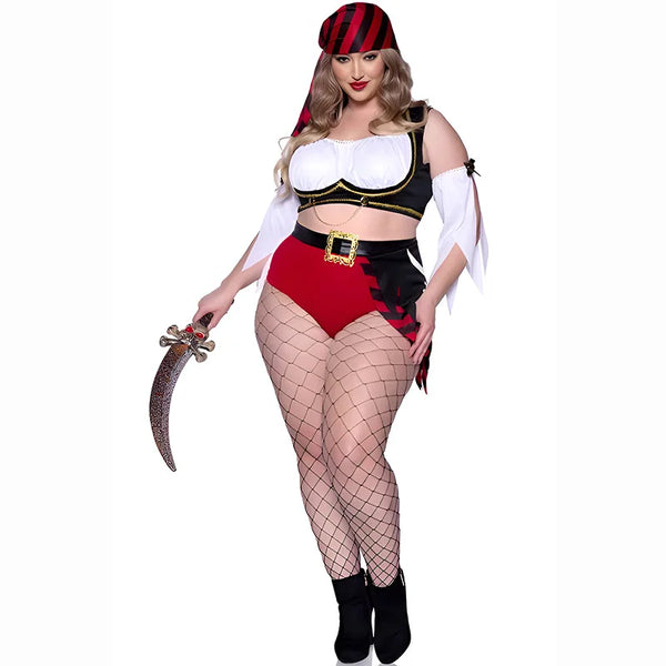 Women's Pirate Costume – Red Crop Top, Shorts & Accessories