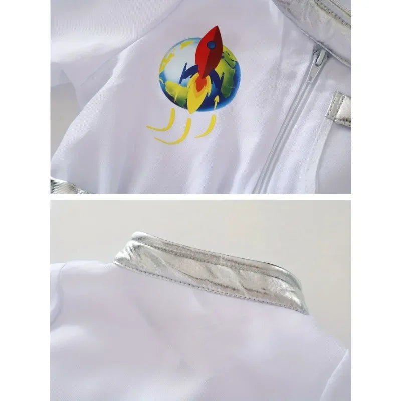 Kids US Astronaut Dressup Costume Deluxe Print Cartoon White Space Suit Bodysuit