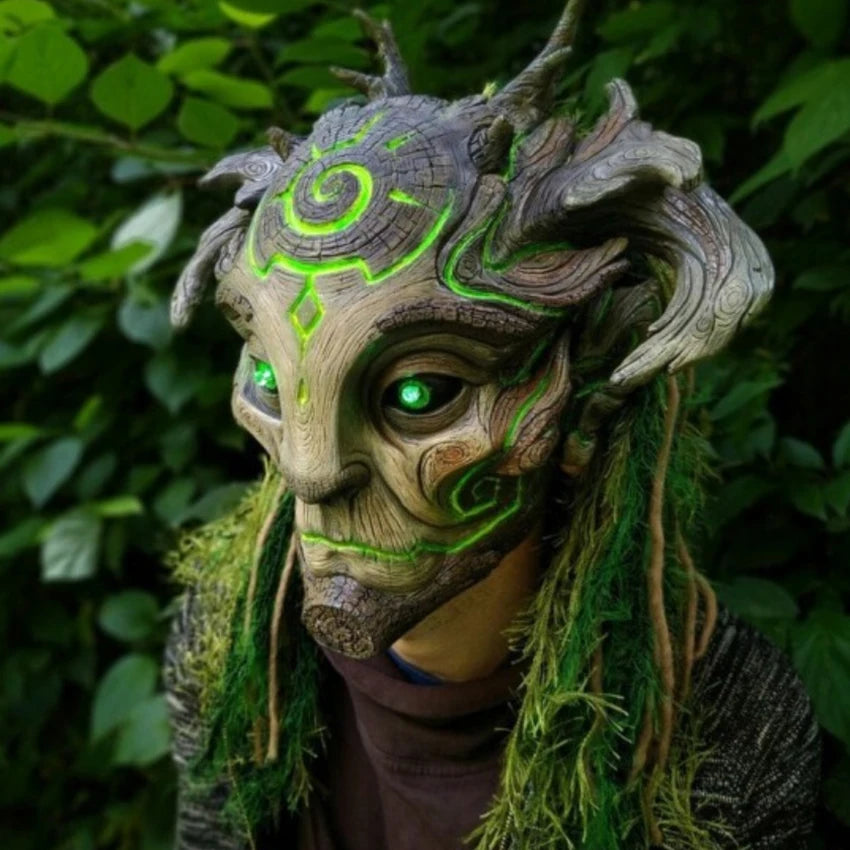 Horror LED Ghost Latex Spirit Forest Green Mask Halloween Tree Old Man Scary Festival Mask Creepy Demon Props - product image 5