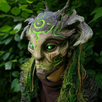 Horror LED Ghost Latex Spirit Forest Green Mask Halloween Tree Old Man Scary Festival Mask Creepy Demon Props - product image 5