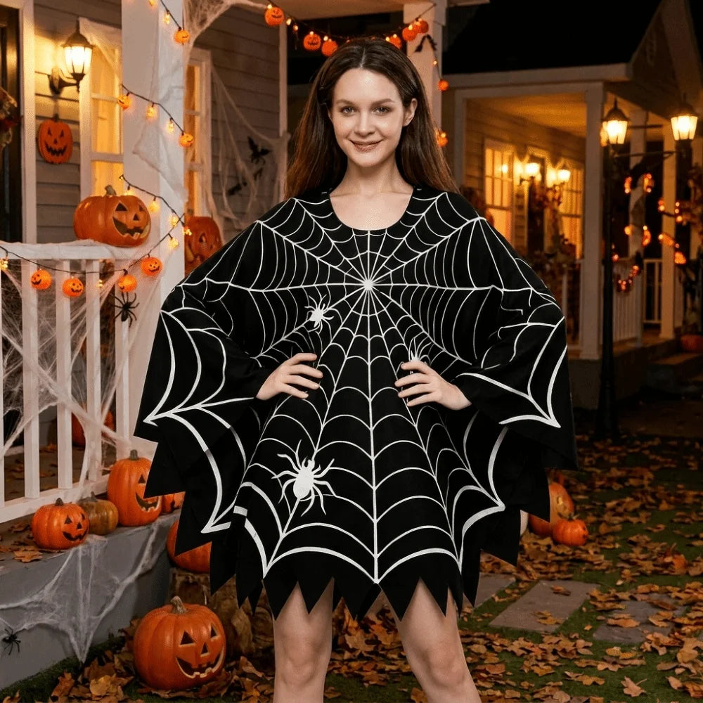 Halloween Cape Scary Halloween Spider Web Cloak Creepy Black Shawl Costume Outfit Stage - View 4